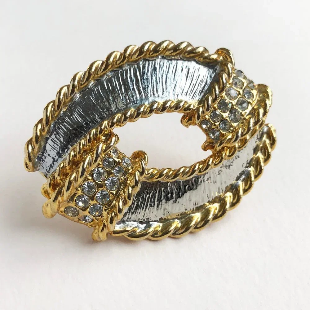 Large gold and silver knot brooch, 60s vintage nautical pin